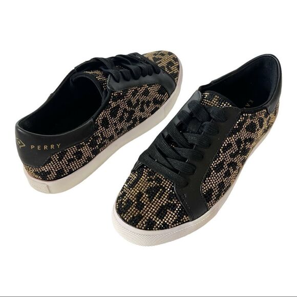 Katy Perry The Rizzo Black Gold Rhinestone Bling Leopard Fashion Sneakers Size 5 - Picture 1 of 9